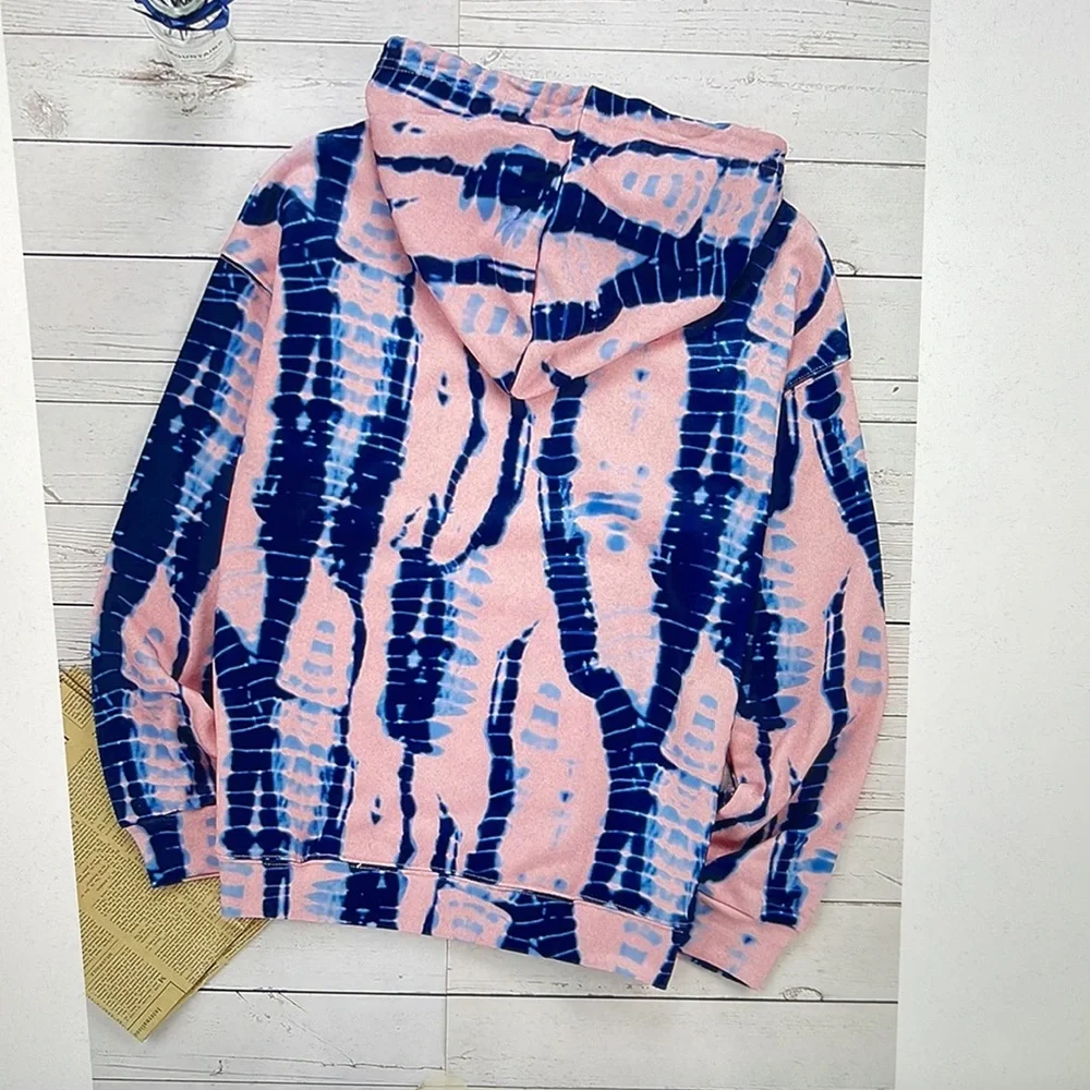 Tie Dye Pullover Kangaroo Pocket Hoodie Sweatshirt Pink Blue Size 2XL - Picture 7 of 7